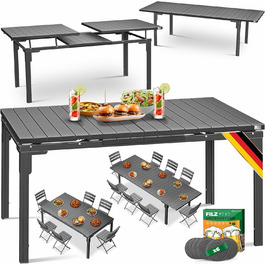 Розсувний садовий стіл KESSER® 180/240x90 см для 8 осіб, з розширенням, сталеве покриття, стільниця HDPE, вологостійкий, UV-стійкий, в комплекті 6 підставок