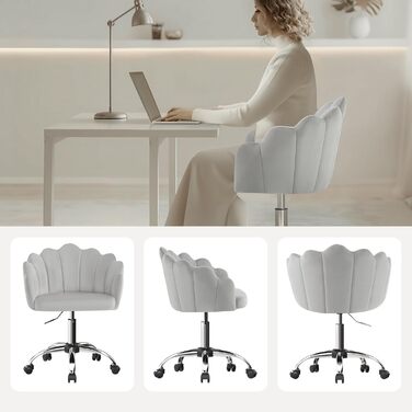 Крісло WOLTU для дому та офісу з м'якою спинкою у вигляді пелюсток, обертове, з регулюванням висоти, для робочого кабінету, спальні, сіре (велюр)