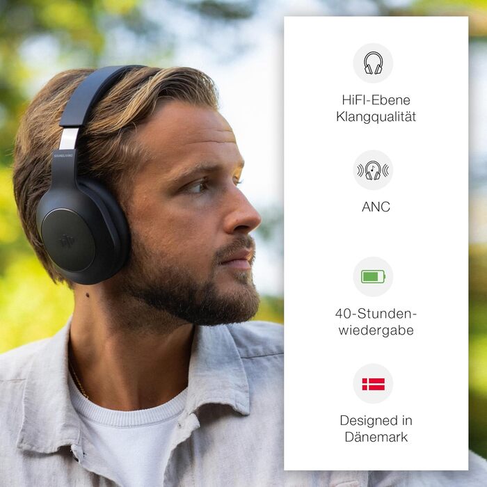 Накладні навушники SOUNDLIVING Wave Bluetooth 5.0, ANC, 40 годин відтворення, Hi-Fi, Чорний