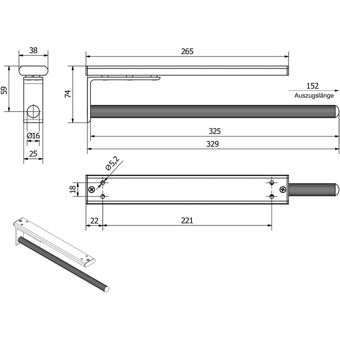 Тримач для рушників SOTECH TED, алюміній, телескопічний, 325-487 мм, чорний мат, 2/1 руки