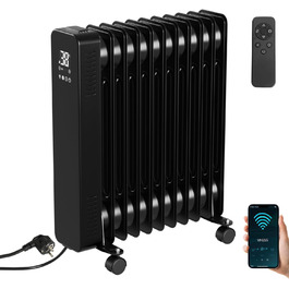 Електричний конвектор Daromigo 2000W з термостатом та WiFi, IP24, настінний, інфрачервоний, чорний