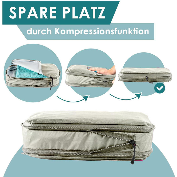 Набір компресійних органайзерів для одягу в дорогу Packing Cubes, 8 предметів, бежевий — легкі сумки-пакувальники для валізи та рюкзака