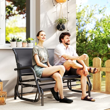 Двомісний гойдалка-крісло для саду з механізмом гойдання, лавка-гойдалка з металу, лавка для парку, витримує до 200 кг. Садові меблі для саду, тераси, веранди. Розміри: 120 x 70 x 85 см. Колір: сірий.