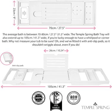 Підставка для ванни Temple Spring з дерева, дерев'яна підставка для ванни, дерев'яне підношення для ванни, аксесуари для ванної кімнати, спа-стіл для ванни (білий)
