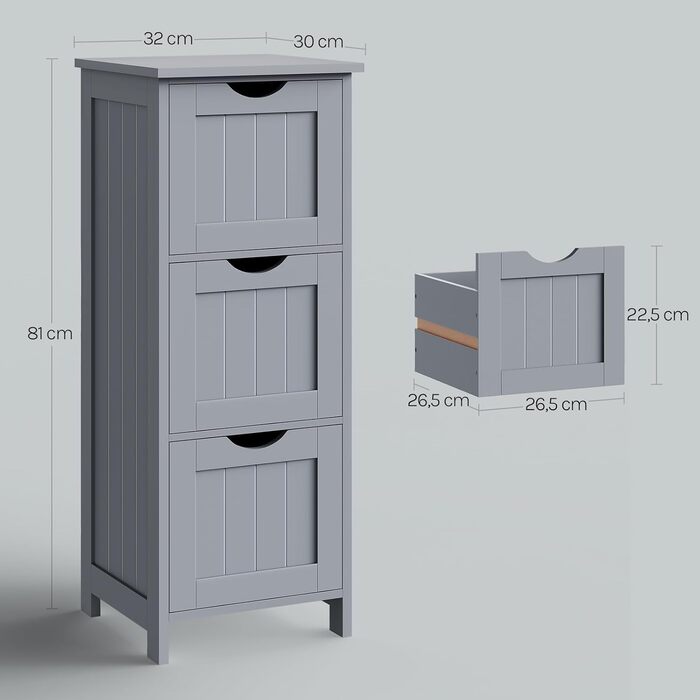 Шафка для ванної кімнати WOLTU, вузька, з 3 висувними ящиками, 32 x 30 x 81 см, для ванної, вітальні, спальні, кухні, сучасний дизайн, білий колір, BZS123ws