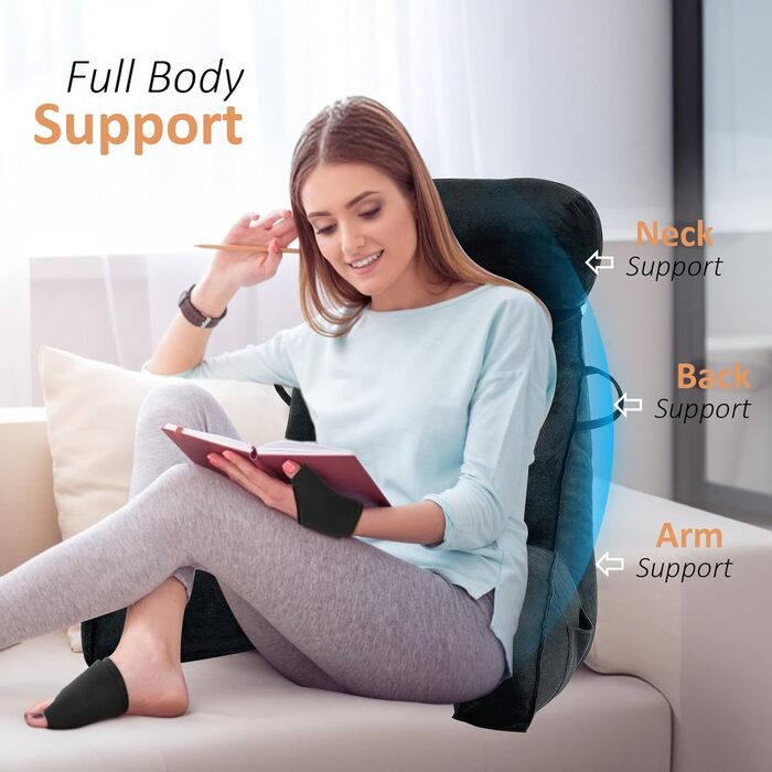 Подушка для читання MINGPINHUIUS XL для ліжка та дивана з знімною подушкою для шиї, ідеальна для дорослих, з піною з пам'яті для комфортного читання, роботи, ігор, перегляду телевізора та відпочинку (Чорний)