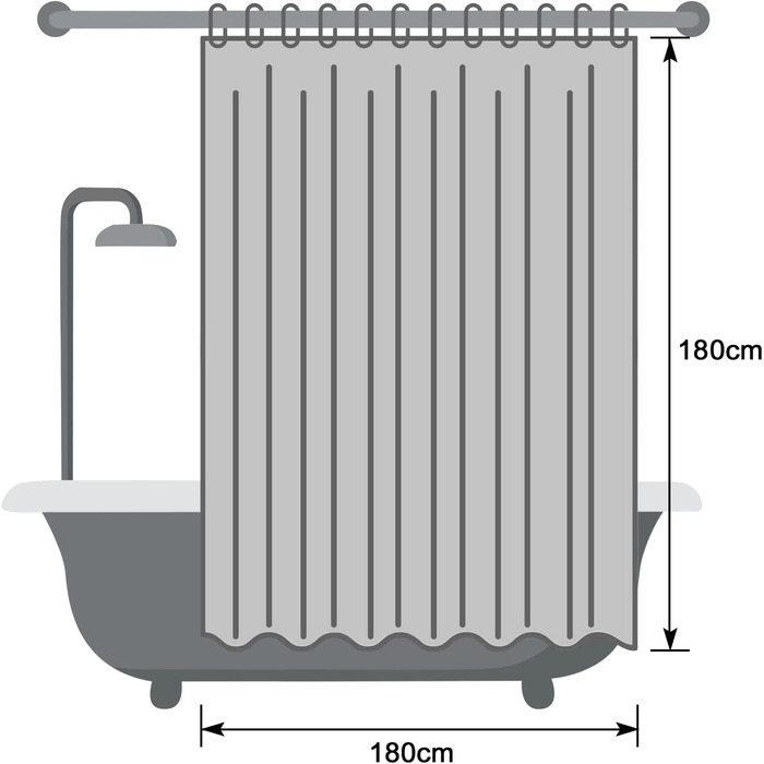 Прозора завіса для душу EurCross 180x200 з 3D-малюнком, водонепроникні штори для ванної кімнати з 3 сильнішими магнітами внизу, Eva Пластикова завіса для ванної кімнати з 12 гачками (180 х 180 см, геометрична)