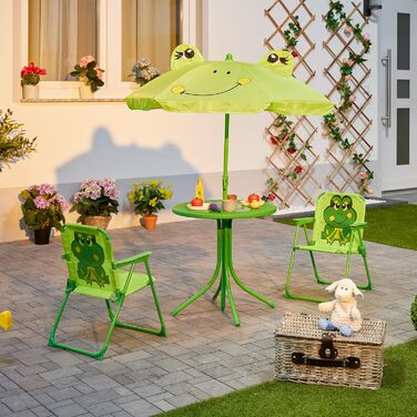 Дитячий комплект для кемпінгу Relaxdays: стільці, столик, парасолька (жаба), сірий