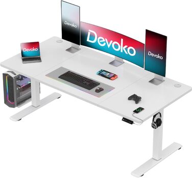 Регульований стіл Devoko з USB-роз'ємом, електричний, 160x70 см, білий