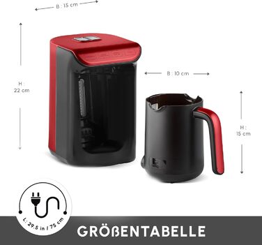 Кавомашина KARACA Hatır для приготування турецької кави з функцією обсмажування, 535W, 5 чашок, автоматичне нагрівання, чорно-червоний колір