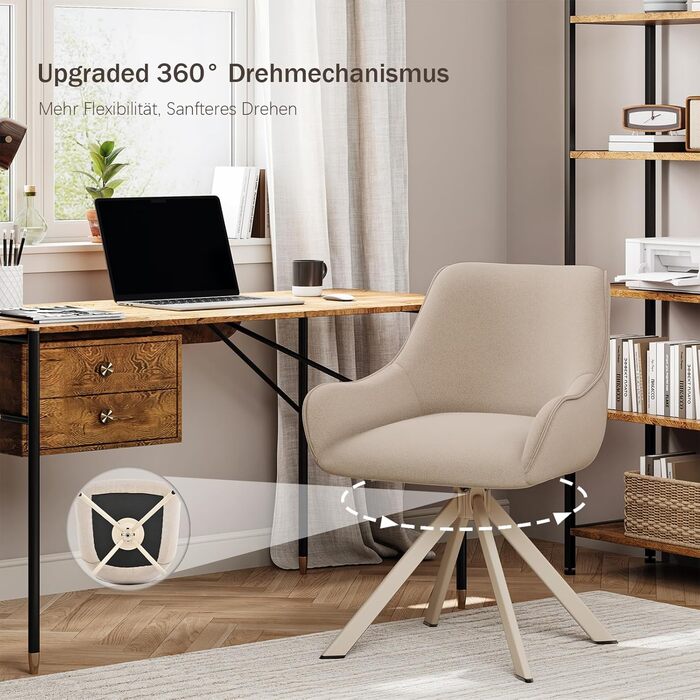 Обідні стільці поворотні, комплект 6 шт. з підлокітниками, 30° поворот, м'який стілець з льону, сучасний поворотний стілець для кухні, їдальні, вітальні, офісу, колір коричневий, металевий каркас, спинка