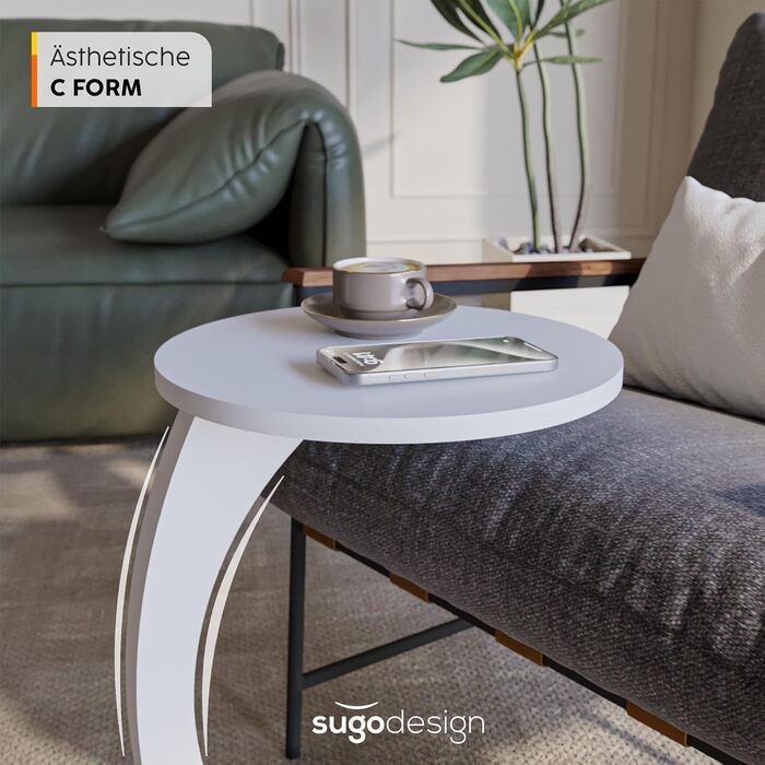 Журнальний столик Sugodesign з роликами, білий C-подібний столик для вітальні та дивану, стильний круглий столик