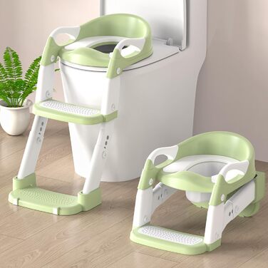 Універсальний дитячий сидіння на унітаз 3-в-1 з драбинкою, зелений – тренажер для хлопчиків та дівчаток, зручний унітаз-горщик для привчання до туалету