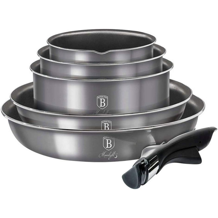 Комплект посуду Berlinger Haus Moonlight Edition з 12 предметів, бюстгальтер Moonlight Edition / 6102 сірого кольору з нержавіючої сталі 18/8