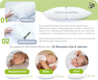 Дитяча подушка Dilamababy 40x60 см - ергономічна, з регульованою висотою, з волокнами, преміум-бавовна Percal, гіпоалергенна, антимікробова, для прання