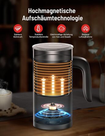 Електричний спінювач молока PARIS RHÔNE 4-в-1, 300 мл, індукція, антипригарне покриття, бездротовий, срібний