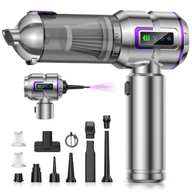 Акумуляторний ручний пилосос 4-в-1 Handstaubsauger, 25000Па, безщітковий мотор, з дисплеєм та функцією самоочищення, для дому та авто, сріблястий