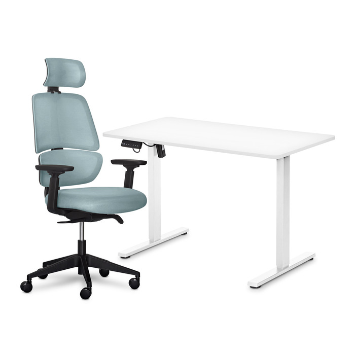 Комплект Mealux PowerDesk Lite White + Leo Air Grey Blue (арт. EVO-201 Lite W/W +Y 546 KBGL)