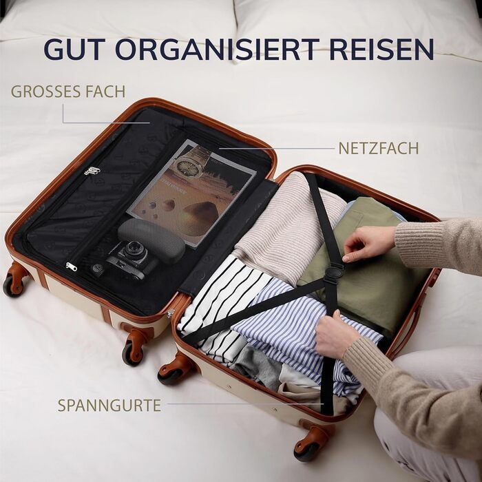 Набір валіз FERGÉ Milano 5-ти частинний: 3 валізи, сумка та органайзер для косметики - чорний (для ручної поклажі)