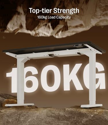 Регульований стіл MAIDeSITe S2 Pro (160x80 см) - електричний, з підняттям, чорний каркас, білий стіл, 160 кг, з захистом від зіткнень