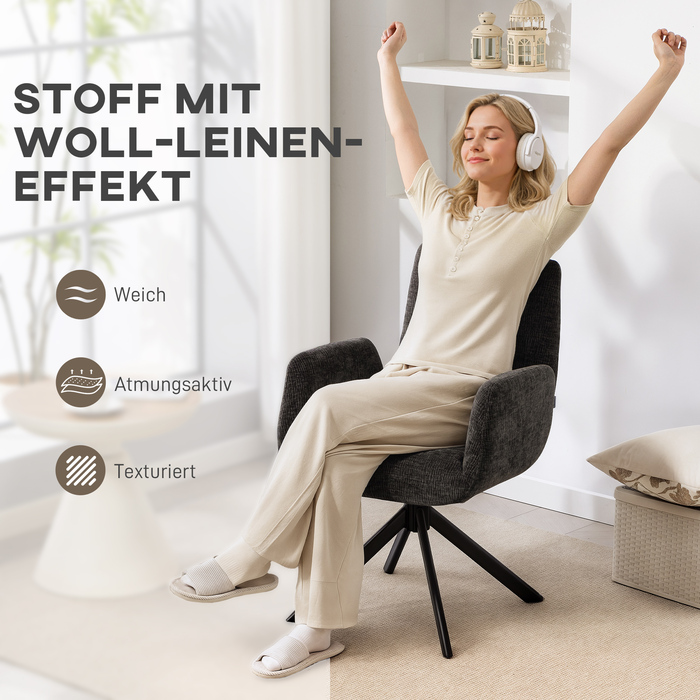 Крісло-шезлонг, акцентне крісло, сучасний дизайн, поворотне, до 120 кг, чорного кольору