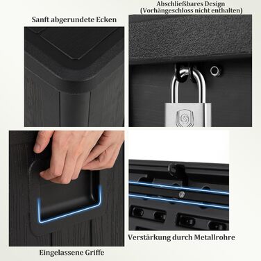 Ящик для зберігання садовий COSTWAY 378 л, водонепроникний, з замком, для подушок та інструментів, чорний