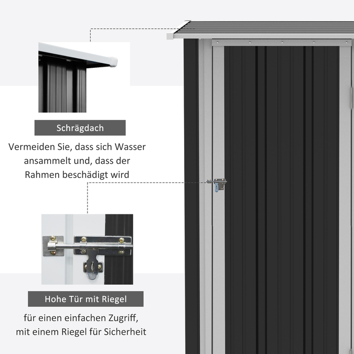 Outsunny Garden Shed Садовий сарай Садовий сарай з дверима Зовнішня сталь Темно-сірий 142 x 84 x 189 см | Аосом