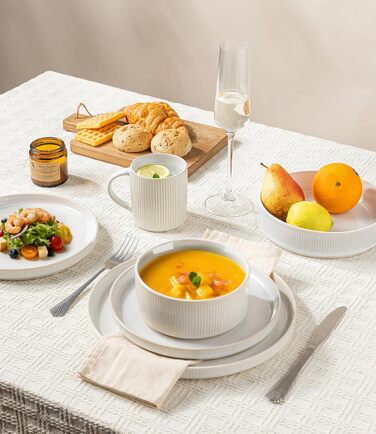 Набір посуду GBhome з реактивної глазурі для 4 осіб (12 предметів), ручної роботи, бежевий колір, миючий посуд, безпечний для мікрохвильової печі, комплект тарілок та мисок