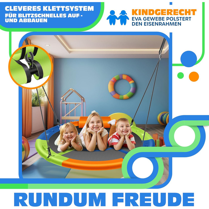 Шоукель KESSER® Tellershaukel Ø 120cm, до 300кг, з подушкою та 4 ручками, регульована, для дітей та дорослих, Indoor & Outdoor, кольорова