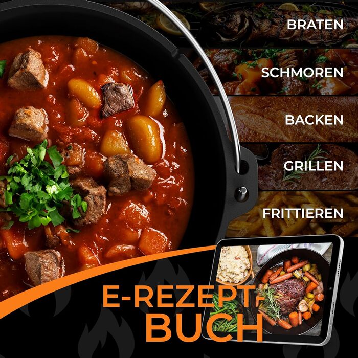 Чавунний казан Dutch Oven 9л з ніжками та знімачем кришки, набір для приготування їжі на відкритому вогні (на 6-10 осіб)