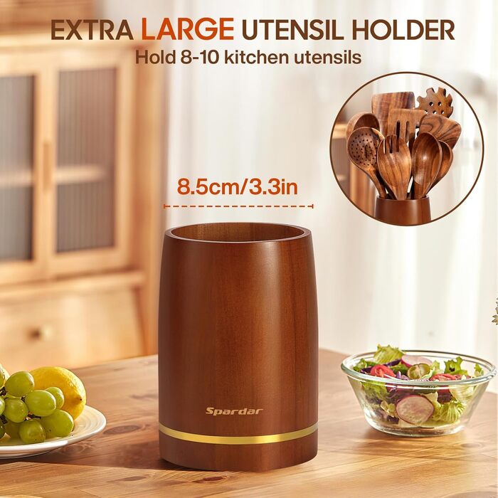 Набір кухонного приладдя Spardar з дерева, 12 шт: ложки, шумовки, підставка, рукавиці. Колір: помаранчевий, коричневий