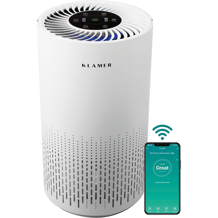 Повітряочисник KLAMER 300i з HEPA-фільтром: для кімнат до 50 м², видаляє 99,9% пилу, алергенів та вірусів