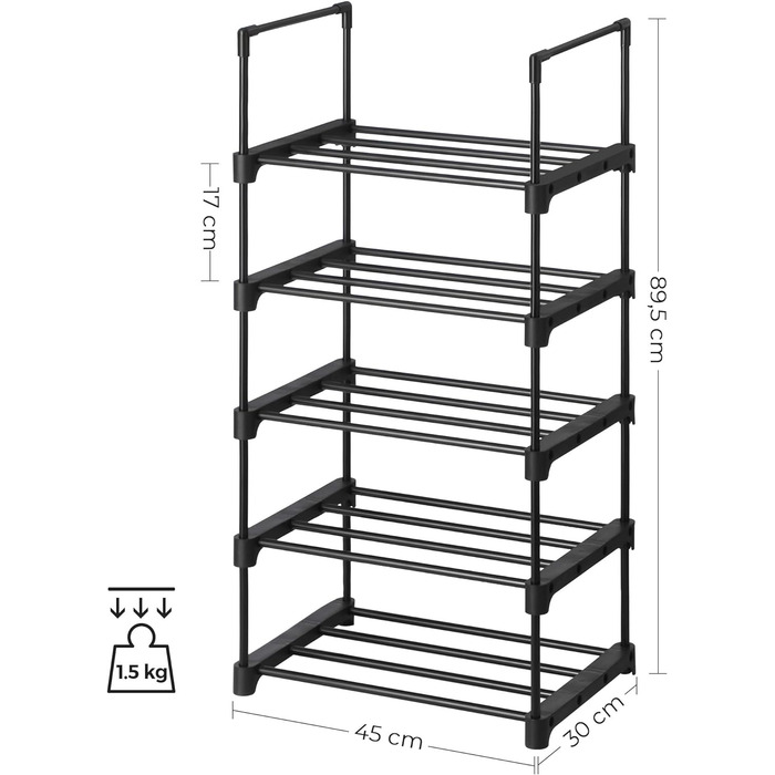 Полиця для взуття 4 яруси, Він набір, Підставка для взуття металева, Місце для зберігання взуття, Органайзер для взуття 16-0 пар взуття, штабельований, для передпокою Вітальня Спальня, 30 х 9 х 74 см, чорний LSA08BK 4 рівні (30 х 9 х 74 см) (2,5 рівні (30
