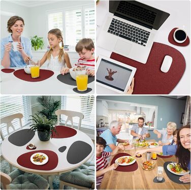 Набір з 6 підставників під тарілки, миючіся з підставками, двосторонні, з імітацією шкіри, водонепроникні, для обіднього столу, кухні, ресторану та дому (червоний)