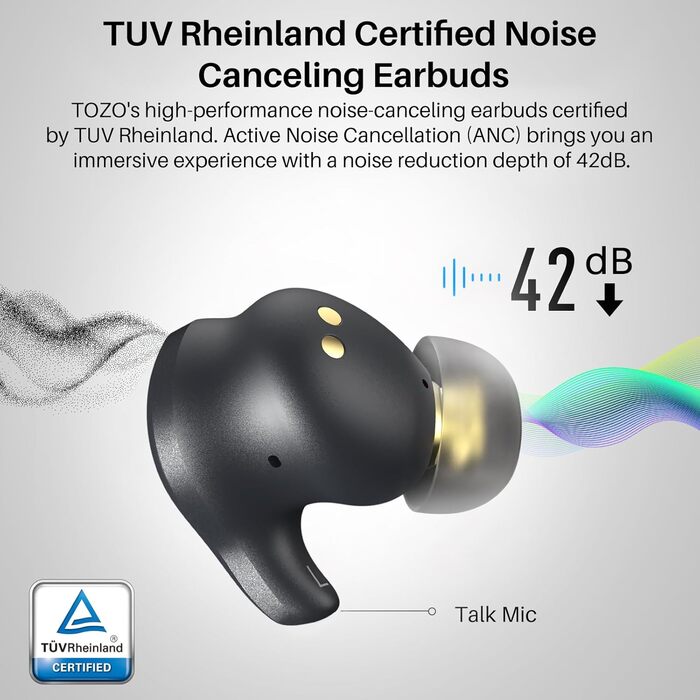 Навушники TOZO X1, бездротові, гібридний драйвер, LDAC Hi-Res, шумозаглушення ANC, чорний