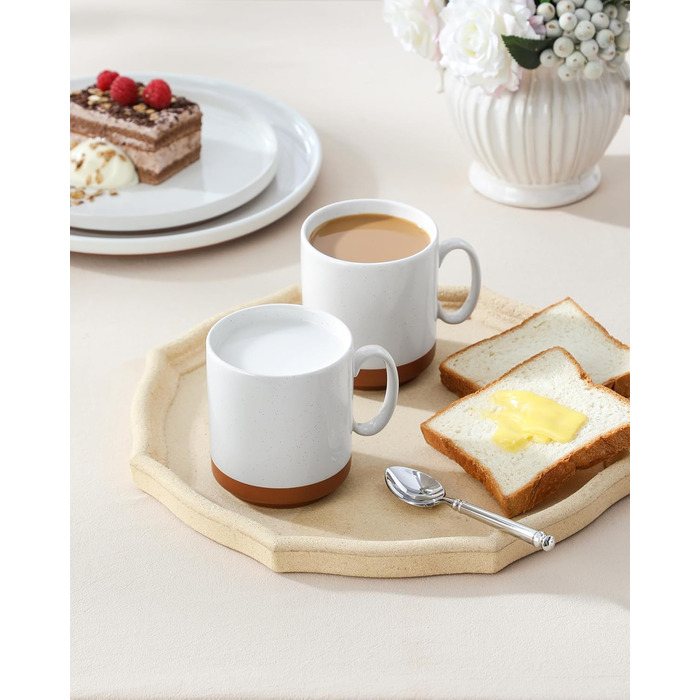 MALACASA Сервіз на 6 осіб (24 предмети) з реактивною глазур'ю, кераміка, серія TARA, білий з коричневими акцентами