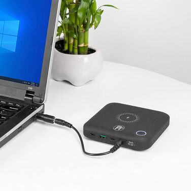 Роз'єм FeinTech PLG02400 ноутбука Powerbank 60 Вт PD USB-C та DC для ноутбука, MacBook, iPad, планшета, смартфона, камери, Nintendo Switch, бездротової зарядки 10 Вт, 88 Втгод, 24000 мАг, 122 x 122 x 28 мм