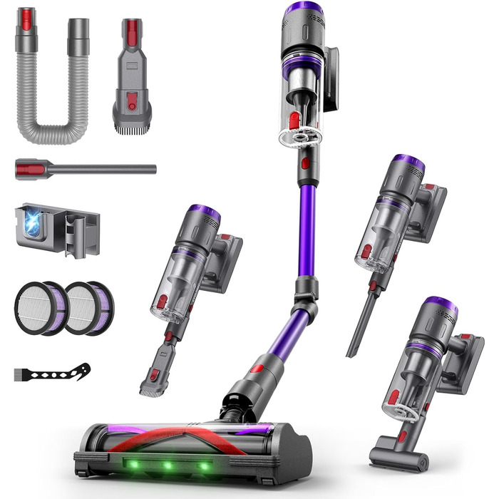 Бездротовий пилосос Circlio Akku з потужністю 600W, 58000Pa, 75 хвилин роботи, FurTornado™ Mini-насадка та станція зарядки, гнучкий згин, самостійна підставка, для килимів, твердих підлог, шерсті тварин. З щіткою для видалення кліщів NOVAX T80 Flex