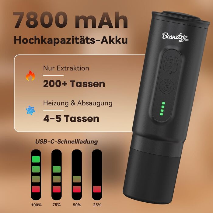 Портативна кавомашина BeanzTrip H02 PRO з акумулятором, 2-в-1: для капсул та меленої кави, 20 Bar, USB-C, для подорожей, кемпінгу, чорна