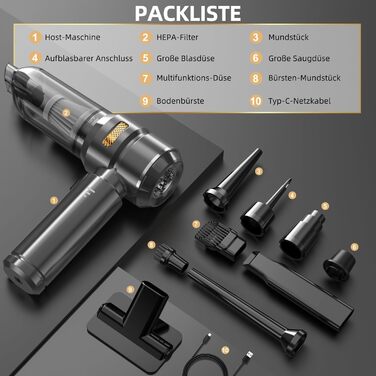 Ручний бездротовий пилосос 25000 Па з HEPA-фільтром, потужний акумуляторний пилосос для автомобіля та дому, чорний