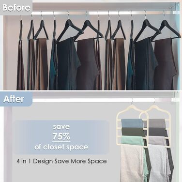 Набір з 6 вешалок для штанів DUDUCOFU з оксамитовим покриттям, ABS пластик, бежевий колір