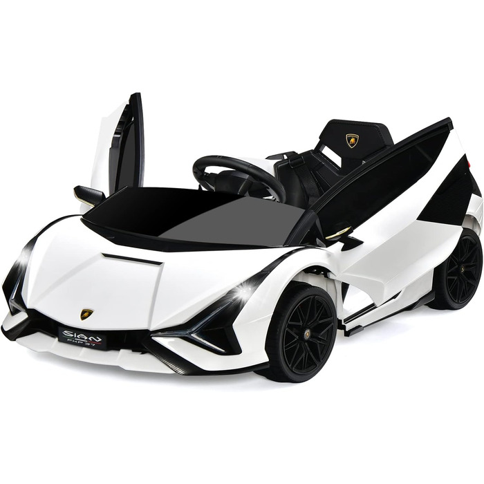 Електромобіль для дітей DREAMADE Lamborghini 12V з дистанційним керуванням, ременем безпеки, підсвіткою, музикою та сигналом, білий, для дітей від 3 років