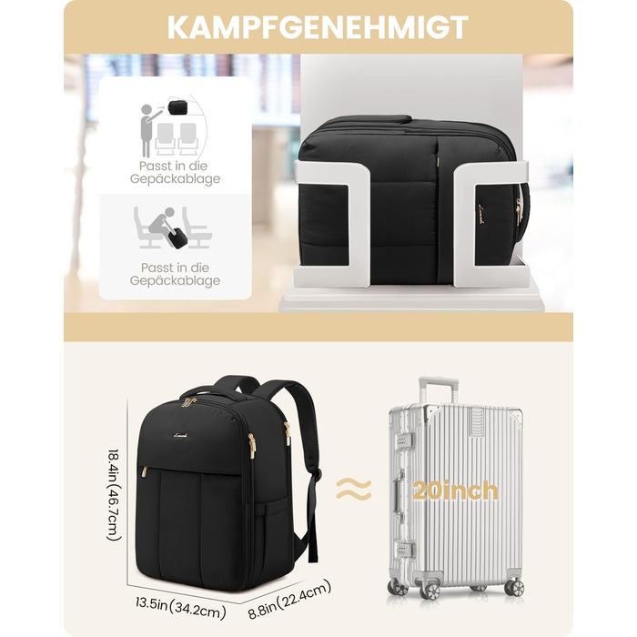 Чорний жіночий рюкзак LOVEVOOK 40L для подорожей з відділенням для ноутбука 17