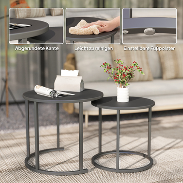 Набір з 2 столів-табуреток, розкладних, для саду/балкону, круглі, стійкі до погодних умов, зі сталі, економія місця, темно-сірий