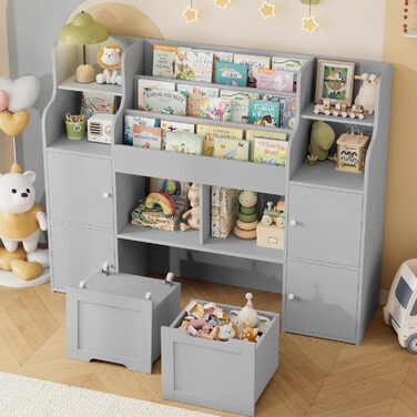 FOREHILL Поличка для іграшок та книжок у дитячу кімнату з дерева, сіра, 122 x 30 x 100 см