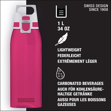 Пляшка для пиття з антрациту загального кольору SIGG (1 л), що не містить забруднюючих речовин і герметична, легка і стійка до руйнування пляшка для пиття з тритану, (Berry, одноразова)