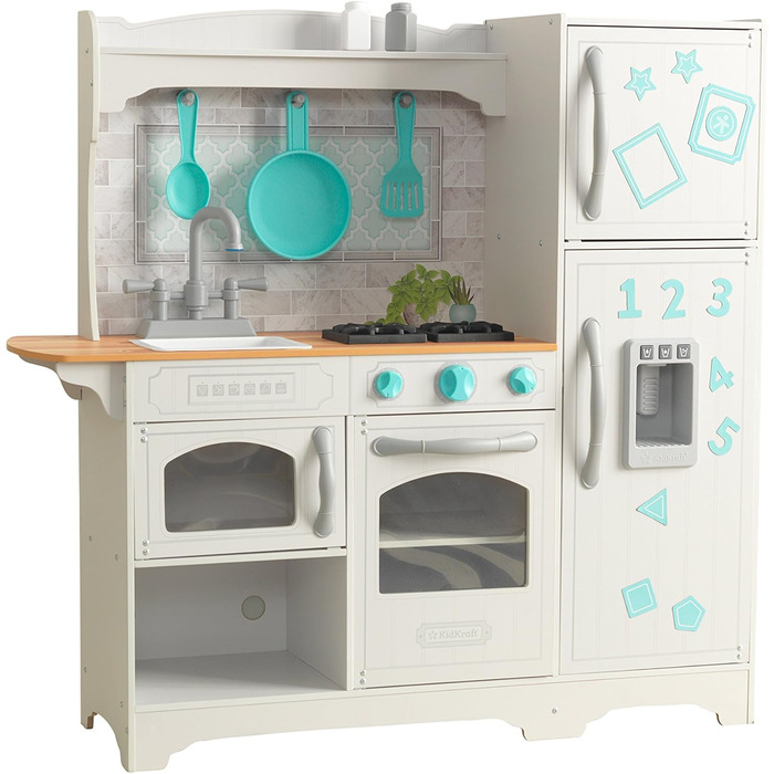 Дерев'яна іграшкова кухня KidKraft Countryside з аксесуарами та холодильником з магнітами, кухонні меблі для дітей від 3 років, 53424 [Ексклюзив від Amazon]