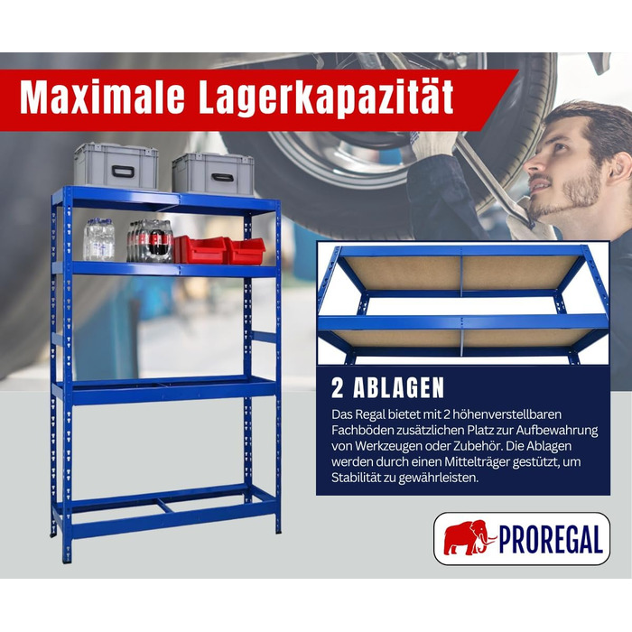 Стелаж для шин PROREGAL Tiger XL: 200x180x45 см, 300 кг навантаження, до 205/55 R16, для майстерні, складу, підвалу (12 шин + 2 полиці, блакитний)