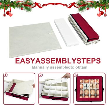Коробка для прикрас на ялинку VERONLY з перегородками, складана, з ручками та кришками (4 шт., червона)