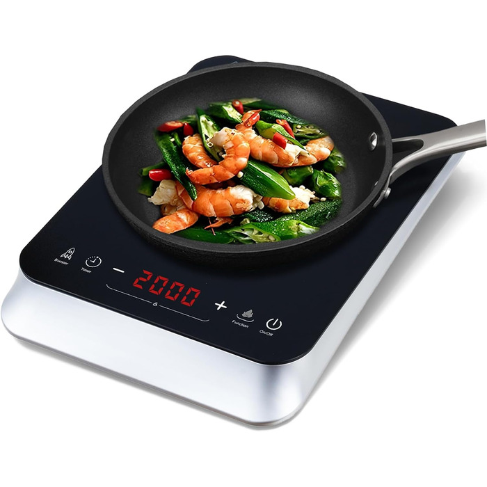 Індукційна конфорка COOKTRON 2000 Вт, 29 см, 10 рівнів температури, таймер на 4 години, сенсорне керування, функція підсилення